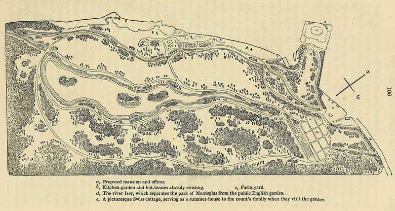 Plan des Gartens nach Sckells Entwurf 1813, Holzstich, 1828