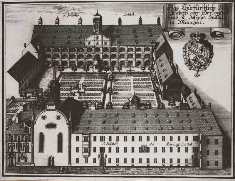 Stich „Das Churfürstliche St. Elisabeth oder Herzogs- und St. Josephs Spital in München.“