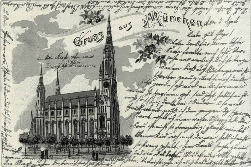 Postkarte der Neuen Pfarrkirche St. Johann Baptist, 1903