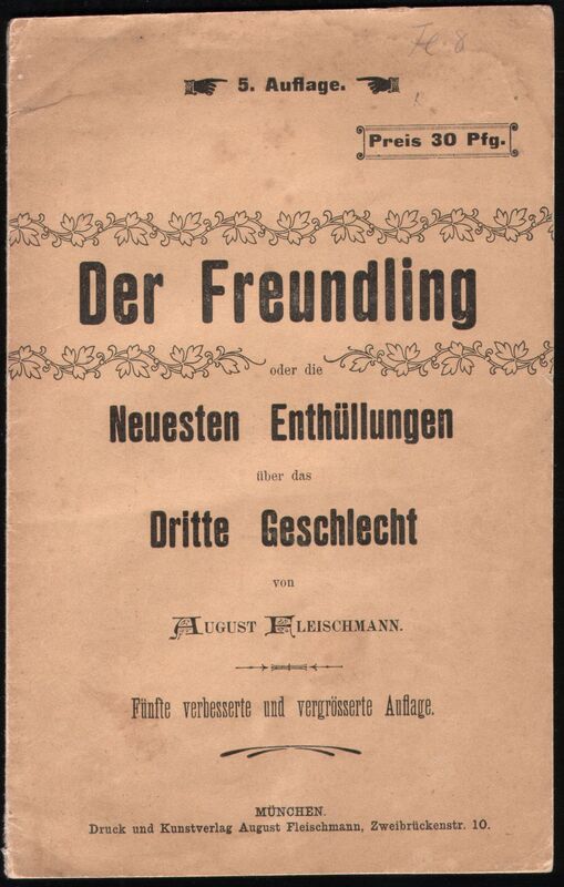 Titelseite der Veröffentlichung "Der Freundling" von August Fleischmann, 1902
