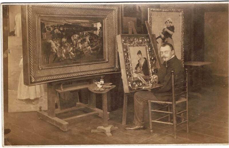 Paul Hoecker bei der Arbeit im Atelier, um 1900